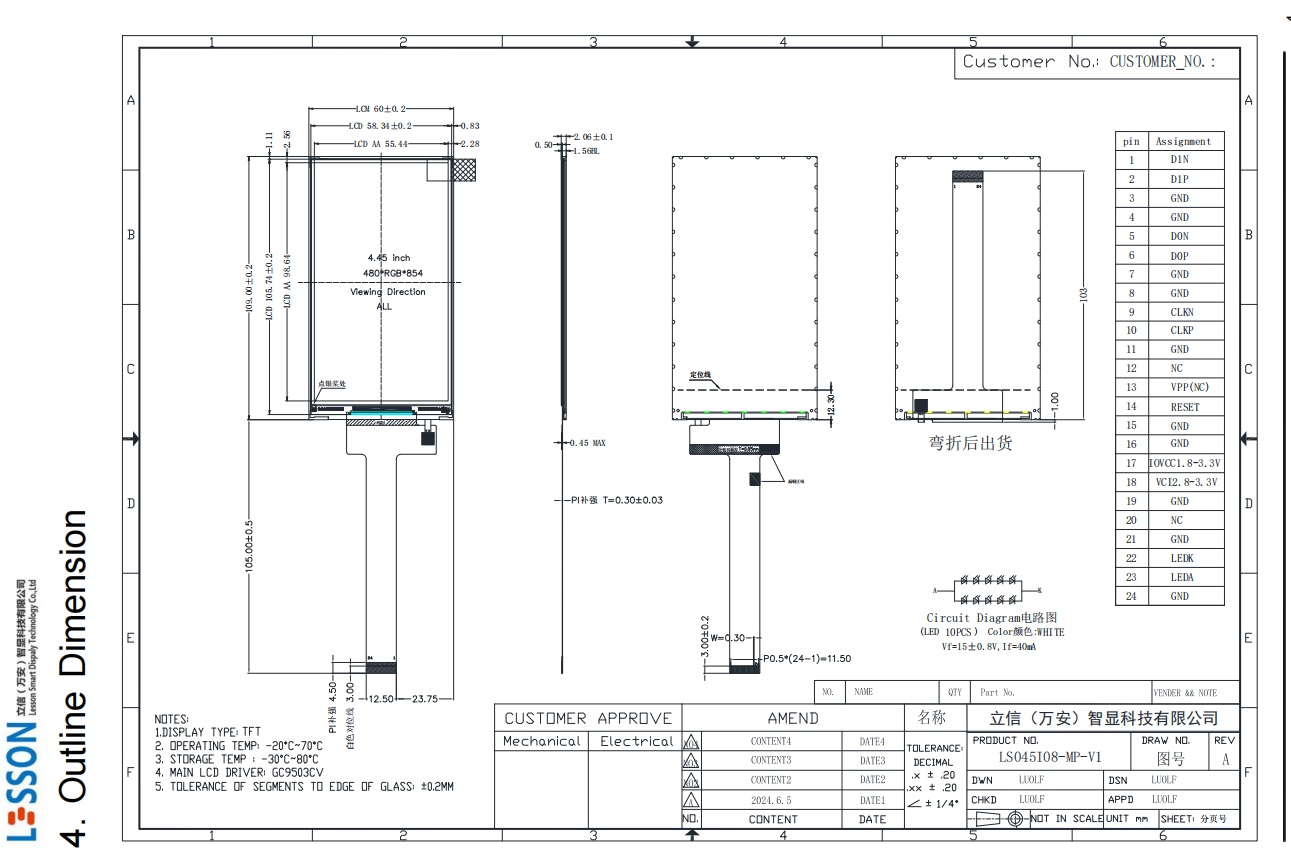 LS045I08-MP-V1 4.5-inch TFT LCD Module